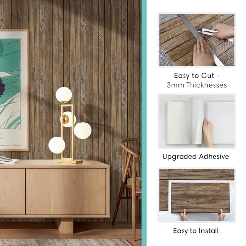 Commomy Faux Wood 3D Peel and Stick - 12 pcs of 22.8" x 11.8" Thin UrltraLight PVC Wall Covering Stickers Shiplap Textured Printable for Kitchen,Bedroom, Living Room,TV Background（Covers 22.48 sq.ft） - color: Large Wood-B