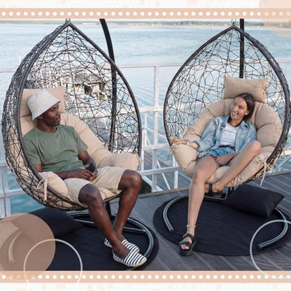 Tudomro Waterproof Egg Chair Cushion with Pillow Filling 2.58 kg Replacement Rocking Wicker Chair Cushion 48" x 32" High Back Hanging Swing Hammock Pad Thicken for Outdoor Patio Garden(Beige) - color: Beige