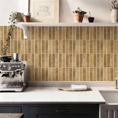 10 Sheets Thicker Design Peel and Stick Backsplash, Self Adhesive Wall Tiles, Stick on Backsplash for Kitchen and Bathroom, 11.8"x11.8", Light Brown - color: Light Brown