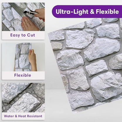 3D Peel and Stick Faux Stone Wall Panels 11.8" x 11.8" 10-Pack - color: Stone-SM-A