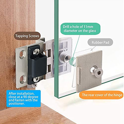 90 Degree Glass Door Pivot Hinge Kit Zinc Alloy Shower Hinge Glass Door Clamp Clip 2PCS with Screws,Adaptive 5-8mm - color: silver（A132-2PCS)