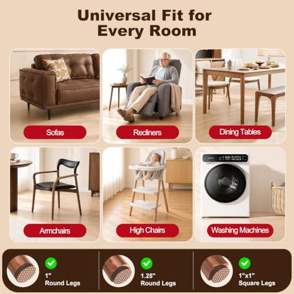 Felt Furniture Pads for Hardwood Floors - Non Slip Chair Leg Protectors with Silicone Gripper Dots - 0.2" Extra Thick Floor Protection for Dining Tables & Chairs, 1 Inch Round, 48 Pack, Brown