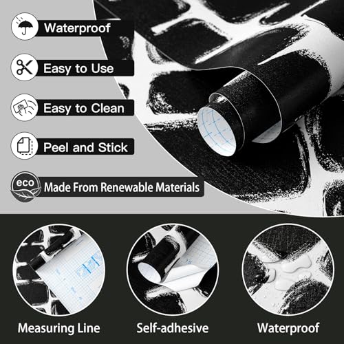 Safiyya 17.3"x197" Peel and Stick Wallpaper Black and White Contact Paper Mid Century Modern Abstract Geometric Wall Paper Self Adhesive Removable Wallpaper for Bathroom and Bedroom Vinyl - color: Black/White, size: 17.3" x 197"
