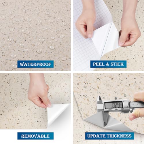 FunStick 24"x200" Glossy Beige Granite Countertop Contact Paper Beige Terrazzo Wallpaper Peel and Stick Countertops Waterproof Self Adhesive Granite Wallpaper for Kitchen Bathroom Counter Top Covers - color: Beige, size: 24" x 200"