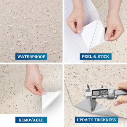 FunStick 24"x200" Glossy Beige Granite Countertop Contact Paper Beige Terrazzo Wallpaper Peel and Stick Countertops Waterproof Self Adhesive Granite Wallpaper for Kitchen Bathroom Counter Top Covers - color: Beige, size: 24" x 200"
