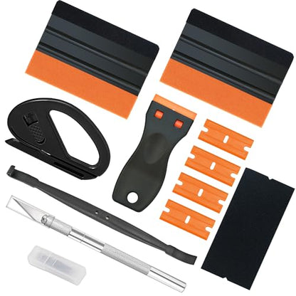 11Pcs Vinyl Wrap Tool Kit, Suede Squeegees, Safe Cutter, Magnetic Edge Tuck Stick, Craft Knife with Replaceable Blades, Car Wrap, Window Tint, Kitchen Counter, Wallpaper, Peel & Stick DIY - color: orange