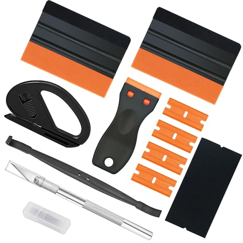 11Pcs Vinyl Wrap Tool Kit, Suede Squeegees, Safe Cutter, Magnetic Edge Tuck Stick, Craft Knife with Replaceable Blades, Car Wrap, Window Tint, Kitchen Counter, Wallpaper, Peel & Stick DIY - color: orange