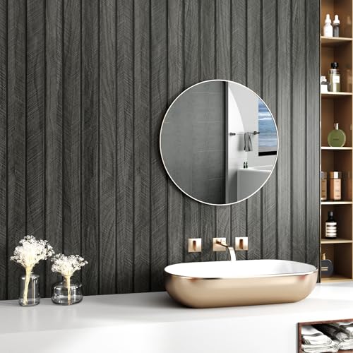 Wallercity Gray/Black 3D Wood Wall Panels Self Adhesive Soundproofing Slat Paneling Flexible Fluted Wooden Veneer Panel Peel and Stick Wood Slat Panels Wallpaper for Bedroom Bathroom Office 23.6"x118" - color: Black1/Gray, size: 23.6'' x 118''