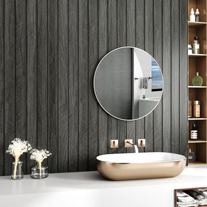 Wallercity Gray/Black 3D Wood Wall Panels Self Adhesive Soundproofing Slat Paneling Flexible Fluted Wooden Veneer Panel Peel and Stick Wood Slat Panels Wallpaper for Bedroom Bathroom Office 23.6"x118" - color: Black1/Gray, size: 23.6'' x 118''