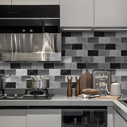 10 Sheets Peel and Stick Backsplash for Kitchen 12"X12" Renter Friendly Backsplash Back Splash Adhesive Subway Wall Tile Flat Vinyl Sticker for Bathroom Grey Marble (Not 3D Tile)