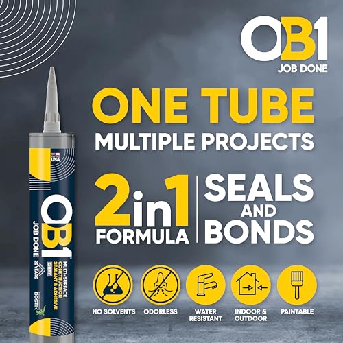 OB1 Universal Caulk Sealant & Adhesive Gray 10.1oz | Professional Grade Premium All-in-One Advanced Hybrid 2-in1 | Water Resistant Internal & External | Shrink Crack UV & Fade Resistant | 1 Cartridge - color: Gray, size: 10.1oz (Pack of 2)