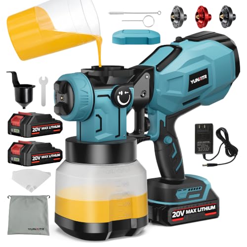 Battery Cordless Powered Paint Sprayer with 2×2000mAh Battery, 1200W HVLP Spray Gun with 3 Nozzles, Electric Paint Sprayer for Furniture, Cabinets, Walls, Fence, House Painting Green - color: dark green