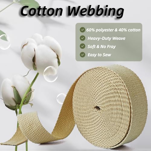 Cotton Webbing 1 Inch 5 Yards for Bag Strap Sewing Crafts, Kahki - color: Kahki