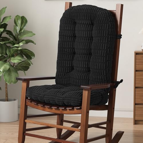 idee-home Rocking Chair Cushions Indoor, Thick Tufted Rocker Chair Cushions - color: Solid Black, size: 28 X 19 X 4 In & 16 X 19 X 4 In