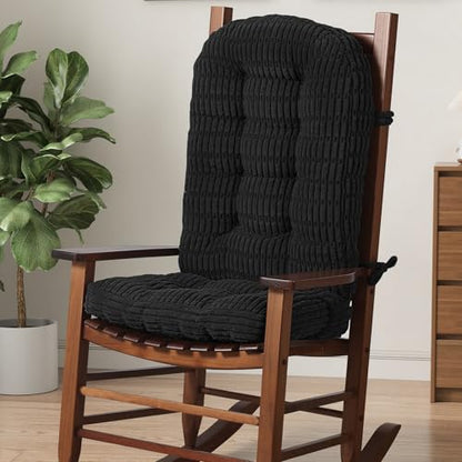idee-home Rocking Chair Cushions Indoor, Thick Tufted Rocker Chair Cushions - color: Solid Black, size: 28 X 19 X 4 In & 16 X 19 X 4 In