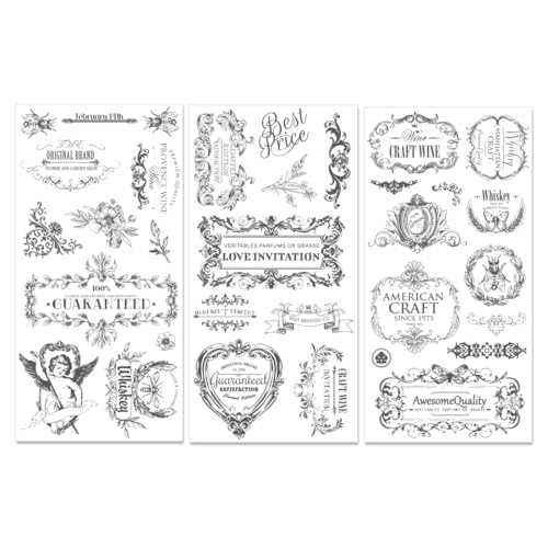 PLIGREAT 3 Sheets Vintage Label Rub on Transfers for Crafts and Furniture, Rub on Transfer Stickers Home Decor Transfer Paper for DIY Wood Furniture Drawer Cabinet Fridge Door Table Chair Decoration - style: Vintage Label