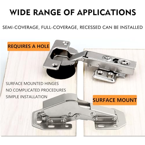 4 Pack Soft Close Damping Hinges, 90 Degree Concealed Cabinet Hinges with Slotless Design, Easy to Install for Cupboards, Drawers, Windows and Cabinet Doors