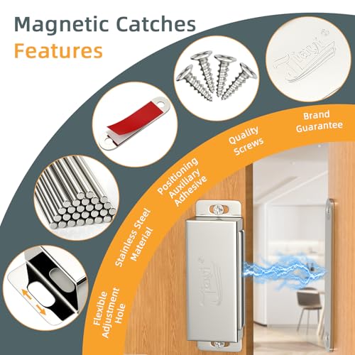 Cabinet Door Magnets Jiayi 2 Pack Kitchen Door Closure 66lbs Magnetic Catch Heavy Duty Drawer Magnets for Cupboard Closure Latches Lock - size: 66 lb (2 Pack) - Silver