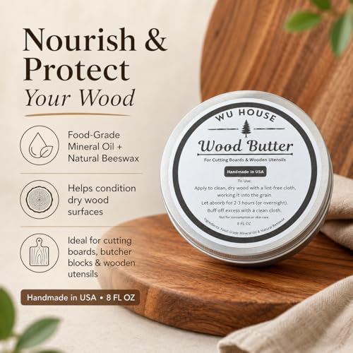Wood Butter Cutting Board Wax, Food Grade Mineral Oil and Beeswax Conditioner for Butcher Blocks, Wooden Utensils and Serving Boards, Handmade in USA (8 FL OZ) - size: 8 Fl Oz