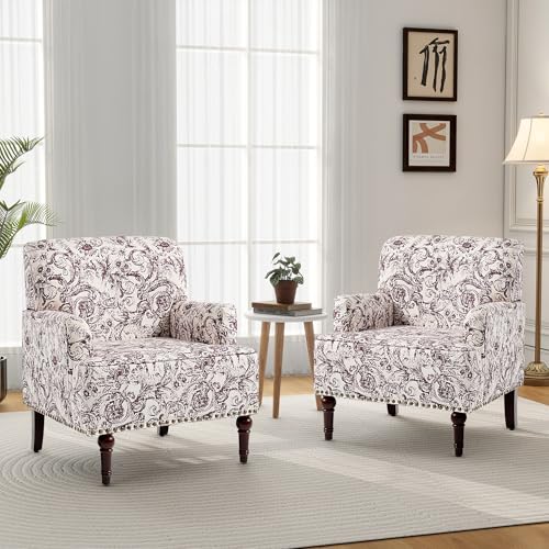 Mid-Century Modern Accent Chair, Rococo Plum, Set of 2 - color: Fabric Rococo Plum