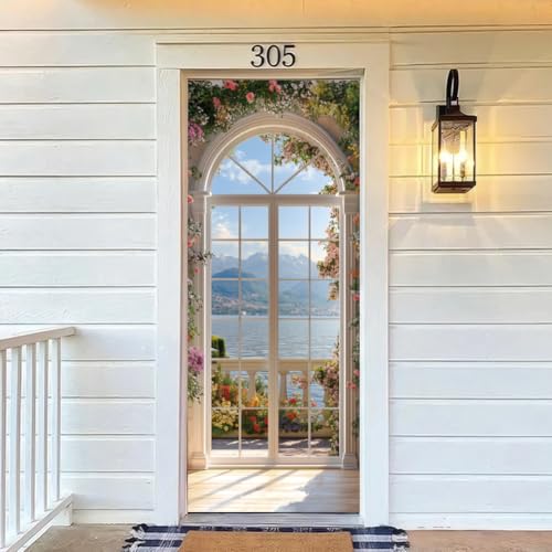 arricraft 2 Sheets Self-Adhesive Door Sticker, 80cmx200cm/31.5x78.7inch European Style Arch Windows Door Murals Stickers PVC Removable Wallpaper Decoration for Bedrooms Living Room - style: Arch Windows