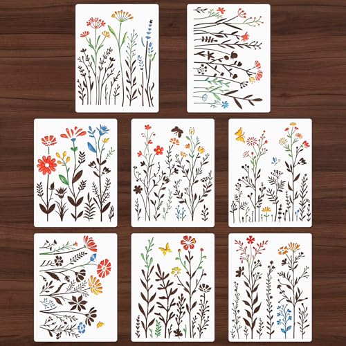 Gute 8Pcs Large Flower Stencils for Painting,Wildflower Floral Templates