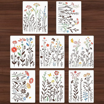 Gute 8Pcs Large Flower Stencils for Painting,Wildflower Floral Templates