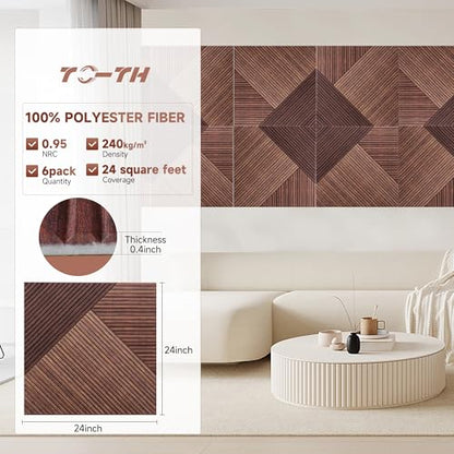 TO-TH Sound Proofing Panel Peel and Stick Wall Panels 6Pack, Red Sandalwood - color: Red Sandalwood
