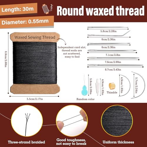 Upholstery Thread Repair Sewing Kit, 32 Yard Waxed Thread Leather Needles - color: Black
