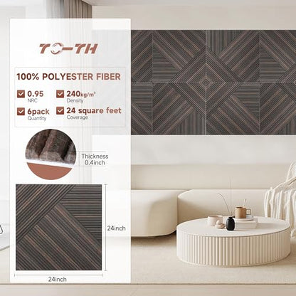 TO-TH Sound Absorbing Panels Peel and Stick Wall Panel 6Pack, Rustic Walnut - color: Rustic Walnut