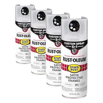 Rust-Oleum 383424 Stops Rust Custom Spray 5-in-1 Spray Paint, 12 oz, Satin Arctic White (Pack of 4) - color: Satin Arctic White, size: 12 Ounce (Pack of 4)