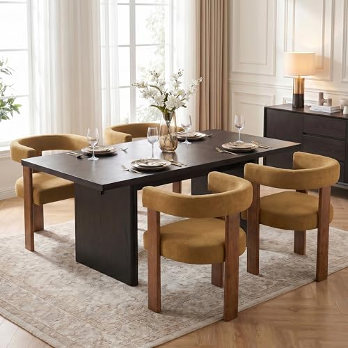 Usaint Wooden Barrel Dining Chairs Set of 2 with Walnut Wood Legs and Arm - color: Orange, size: Set of 2