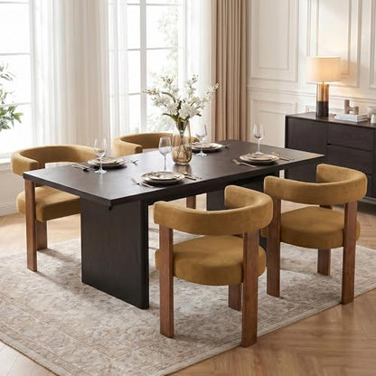 Usaint Wooden Barrel Dining Chairs Set of 4 with Walnut Wood Legs and Arm - color: Orange, size: Set of 4
