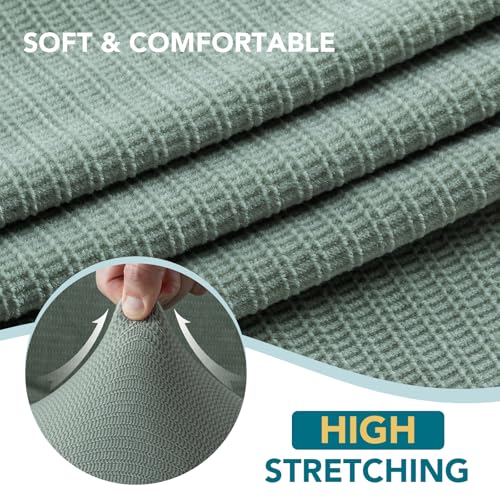 Sofa Cover 3 Piece T Cushion Loveseat Covers for 2 Cushion Couch Thick Velvet Couch Cover Stretch Furniture Covers with 2 Individual T Cushion Covers, Washable (2 Cushion Loveseat, Sea Grass) - color: Sea Grass, size: Loveseat (2 Cushion)