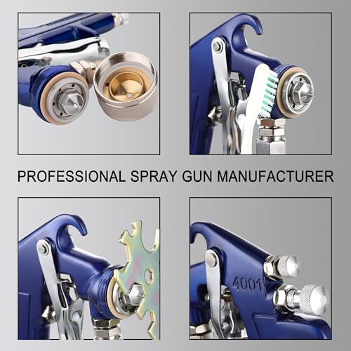 Siphon Feed Spray Gun for Piant with 1.8mm Nozzle, 1000cc Cup and 6pcs Paint Strainers for Cars & HousePainting Gun(Blue) - color: blue-4001-1.8mm
