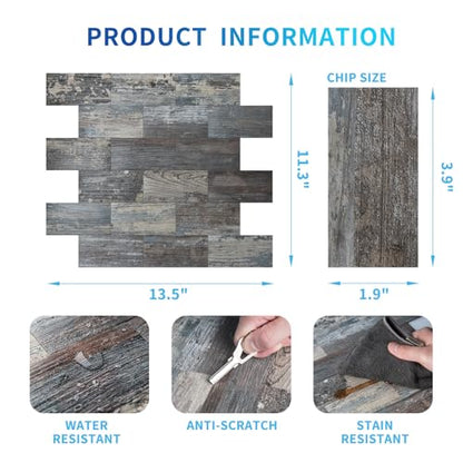 Art3d PVC Peel and Stick Backsplash Wall Tile, 10-Pack, Spruce Grey Rustic - color: Spruce-gray