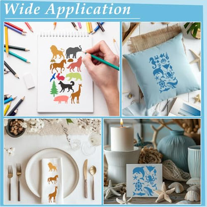 UNICRAFTALE 2Pc Mixed Animal Metal Stencil Dolphins Lions Cats Stainless Steel Metal Template Drawing Stencils Templates for DIY Scrapbooking Photo Album Decorative Embossing DIY Paper Card - style: Mixed Animal