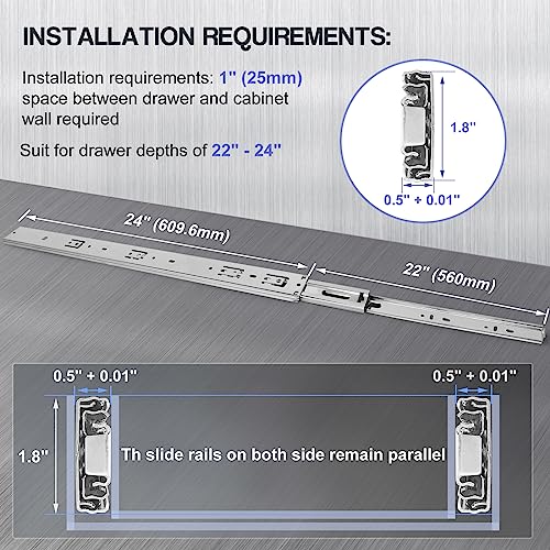 Soft Close Drawer Slides 22 Inch - Silver, 1 Pair (2 Pieces) - color: Silver, size: 22 Inch