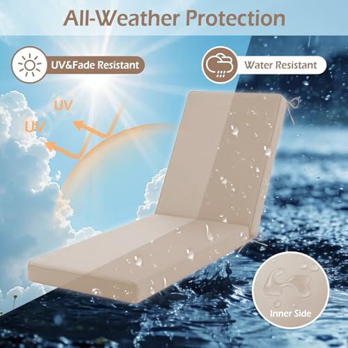 Chaise Lounge Cushions Outdoor, 72"x21"x3", Beige - color: Beige