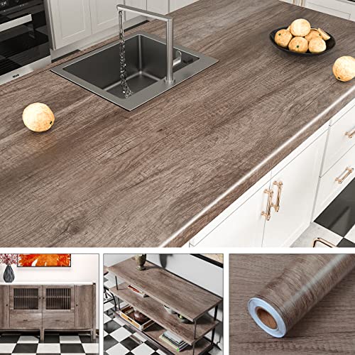 AbaBoorty 85''x15.8'' Classic Gray Oak Wood Wallpaper Peel and Stick Wood Look Vinyl Wrap for Cabinets Shelves - size: 15.8"W x 85"L