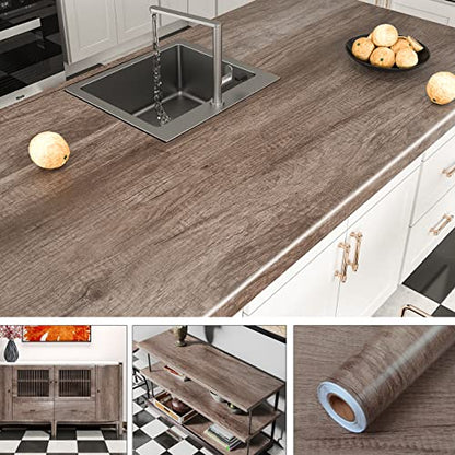 AbaBoorty 85''x15.8'' Classic Gray Oak Wood Wallpaper Peel and Stick Wood Look Vinyl Wrap for Cabinets Shelves - size: 15.8"W x 85"L