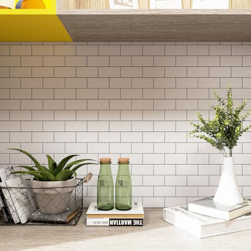 20-Pack 3mm White Subway Peel and Stick Tiles (9.2 Sq Ft) - color: White-black