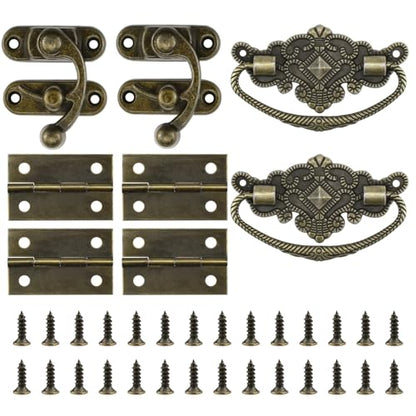 1 Set Jewelry Box Hinges Hasp Catch, Retro Engraved Decorative - color: Antique Bronze- 8pcs