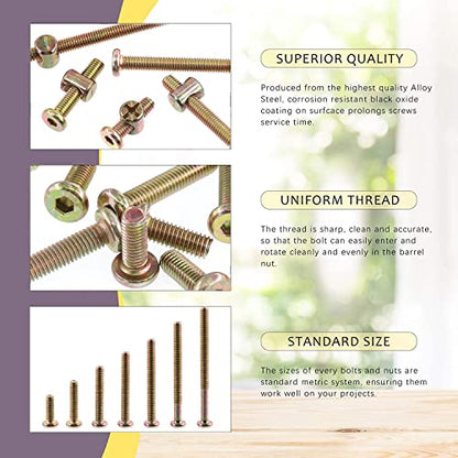 Swpeet 85Pcs M6 20/30/40/50/60/70/80mm Colored Zinc Screws Kit, Hex Socket Head Cap Crib Baby Bed Bolt and Barrel Nuts with 1Pc Allen Wrench Perfect for Furniture, Cots, Hardware Crib Screws