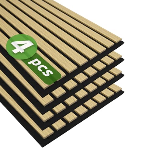 Art3d 12" x 93" Acoustic Wood Slat Wall Panel, 4pcs, 31 sq.ft, Oak - color: Oak, size: 12" x 93"