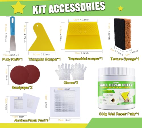 Drywall Patch Repair Kit, 17.6oz Spackle Kit for Cracks, Nail Holes & Dents - size: 500g