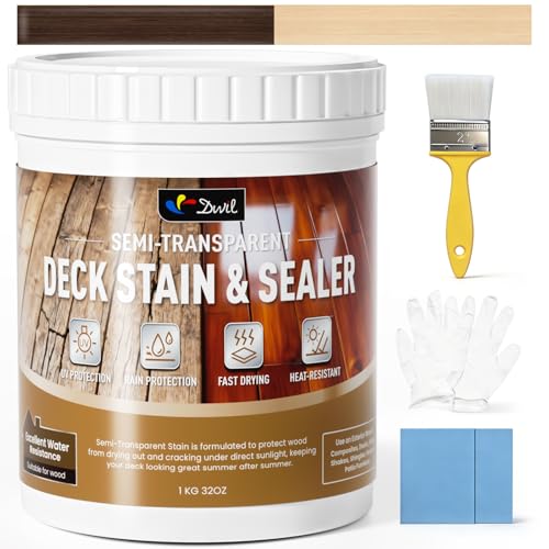 DWIL Wood Stain and Sealer in One, Outdoor Wood Stain for Deck, Fence, Furniture, Wood Paint, Semi-Transparent Water Based Fast Drying Low Odor (32oz Dark Brown) - color: Dark Brown