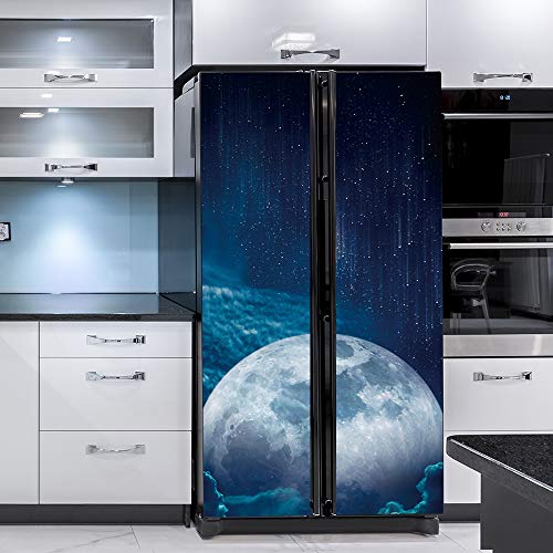 Modern Art Self Stick Vinyl Door Mural Sticker, Peel and Stick Removable Refrigerator Wrap Decal, Full Moon, 32.3x78.7, 2 Pcs Set - color: Full Moon
