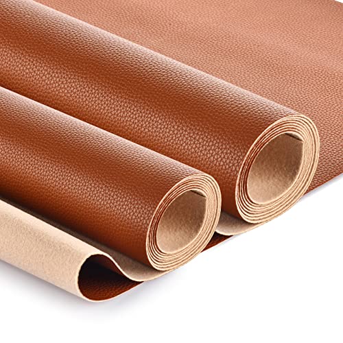 Faux Leather 2 Yards 58" x 72", 1.25 mm Thick Upholstery Leather PU Fabric Synthetic Leather Material Vinyl Leather Sheets for Upholstery Crafts, DIY Sewing, Sofa, Handbag (Tan_Litchee Pattern_2Yards) - color: Tan_litchee Pattern