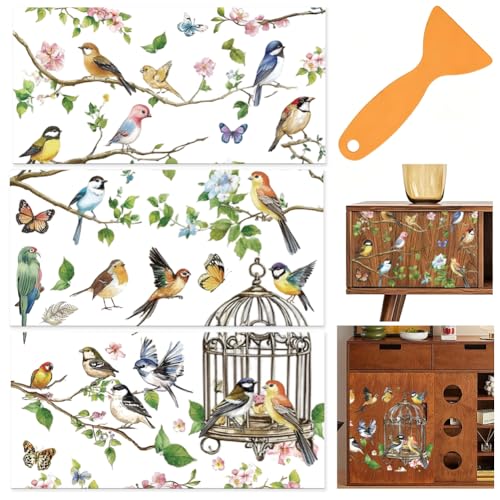 3 Sheets Bird Rub on Transfers for Furniture Crafts Decor 6"x12" Hummingbird Bird Furniture Decals Peel and Stick Waterproof Transfer Stickers for Drawer Dresser Glass Wood Plastic Decor - color: Bird